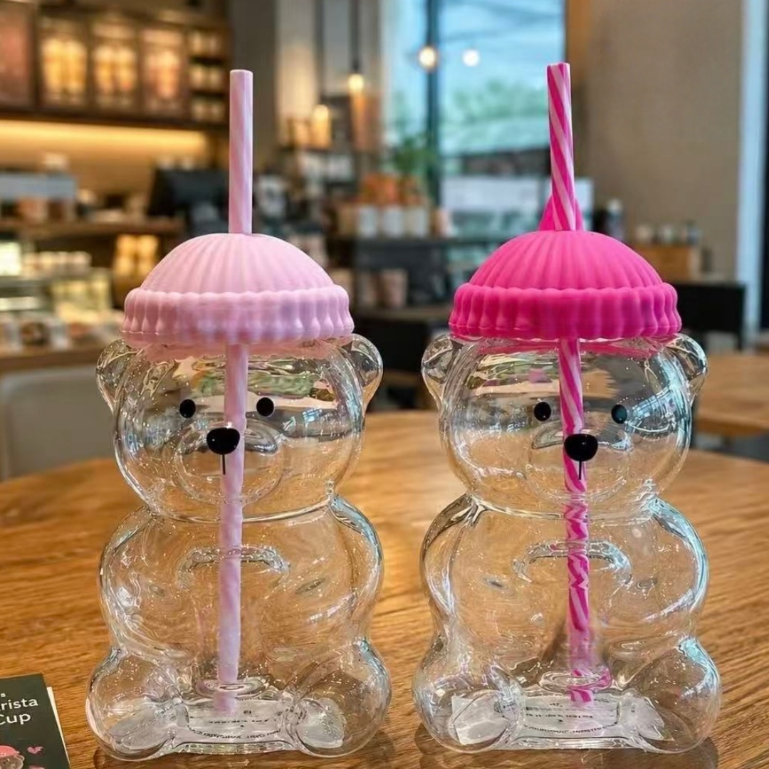 Coffee Tea Shop - Bk Beer-vormige glazen rietjesbeker roze transparante