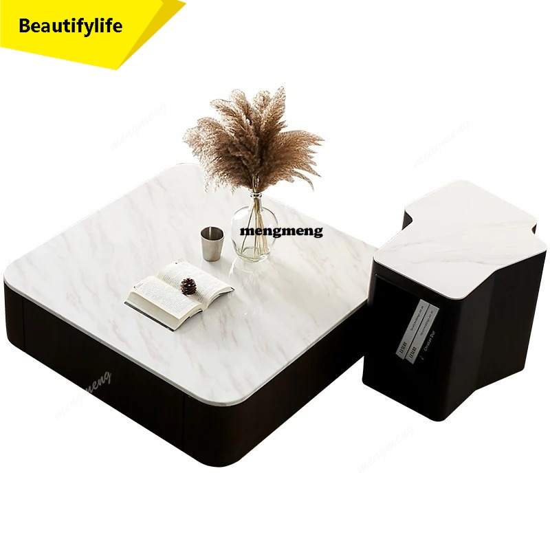 Coffee Tea Unit - Moderne vierkante marmeren salontafel, eenvoudig en
