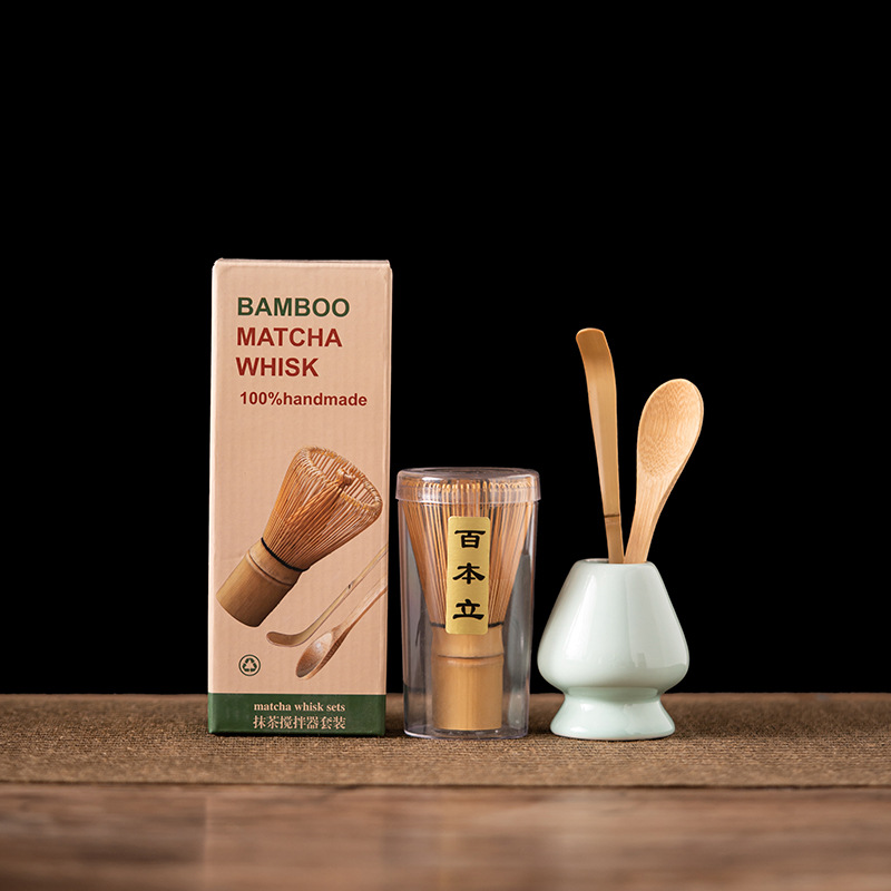 Matcha Whisk Set - 4-delige bamboe matcha-klopperset met honderd tanden,