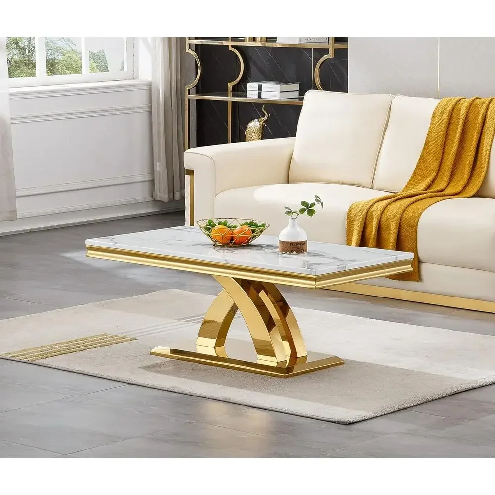 Coffee Tea Or - Luxe witte marmeren salontafel met gouden