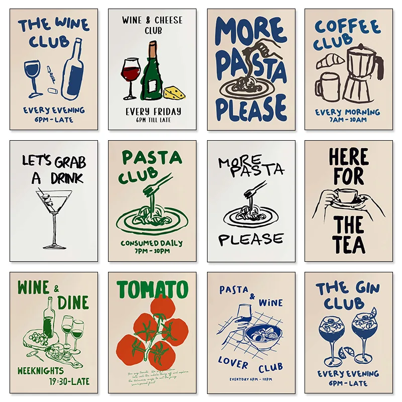 Coffee Tea Poster - Moderne keukenkunst Wijn Koffie Afternoon Tea