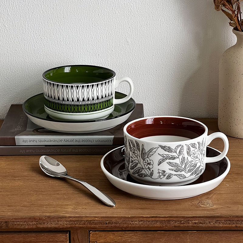 Coffee Tea Shop - Vintage Finse Latte Koffiekopje En Taartdessertschaal